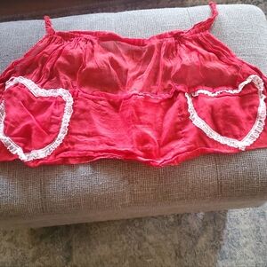 Women’s Red Lace-Trim 1940's Linen Apron